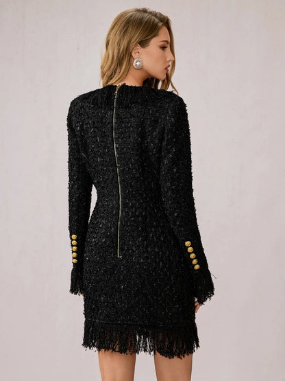 Black Fringe V-Neck Mini Dress