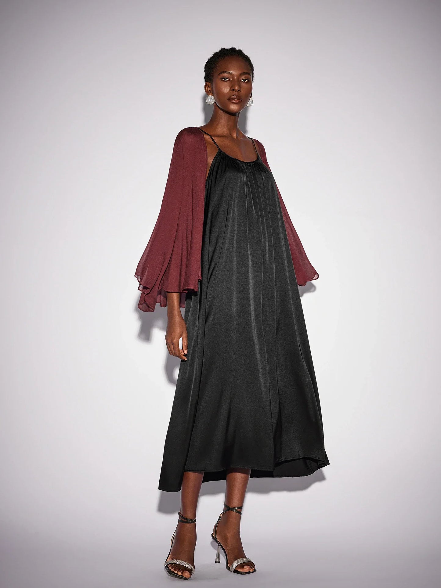 Black Inner Midi Dress with Mesh Outerwear