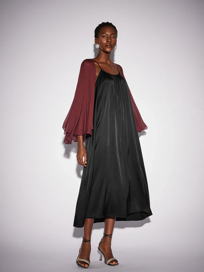 Black Inner Midi Dress with Mesh Outerwear