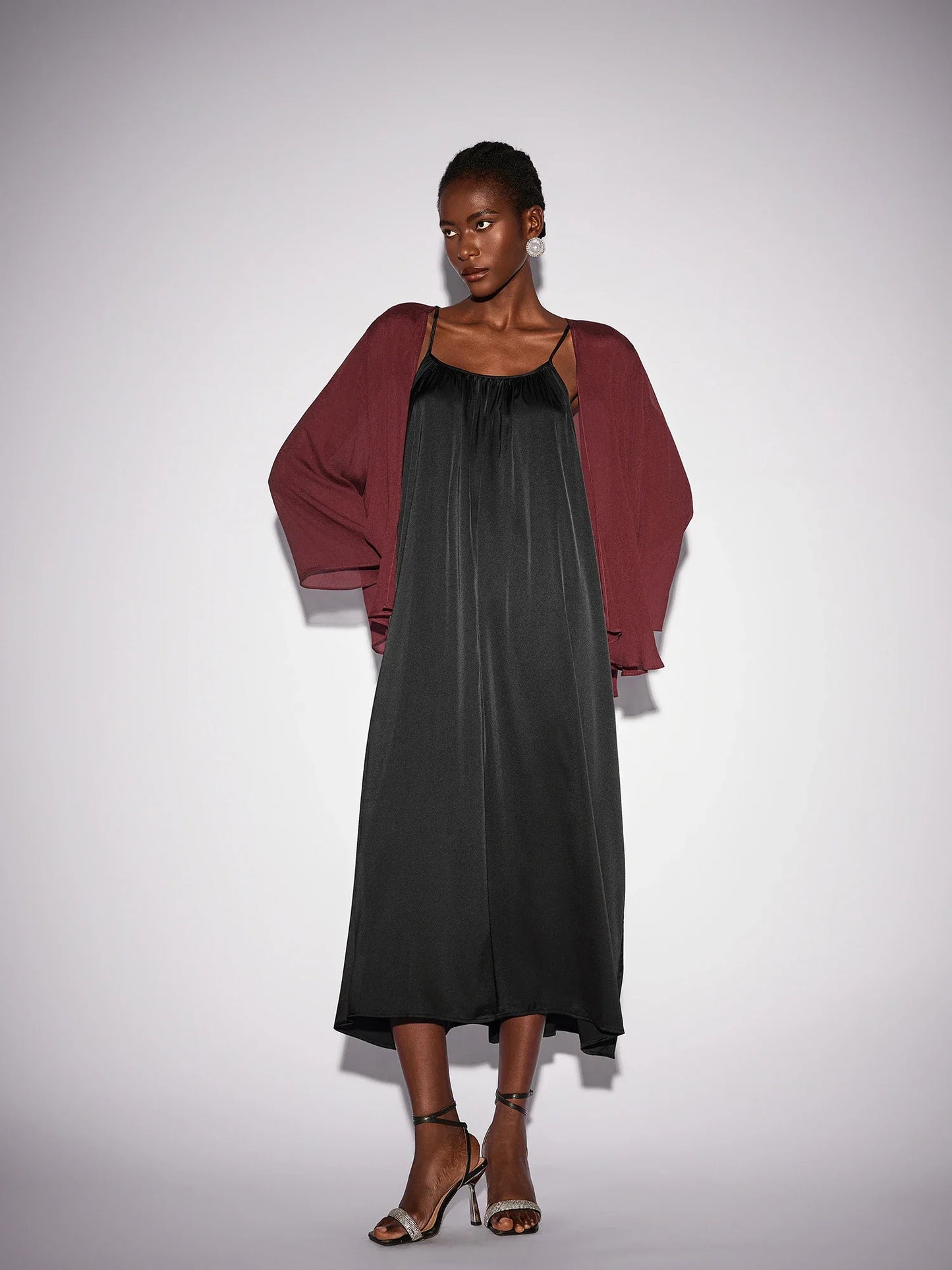 Black Inner Midi Dress with Mesh Outerwear