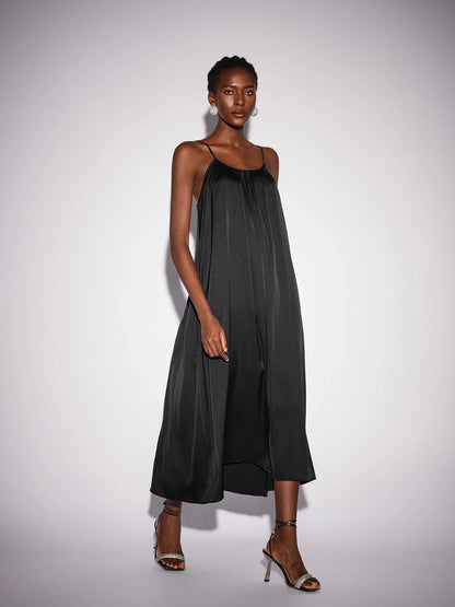 Black Inner Midi Dress with Mesh Outerwear