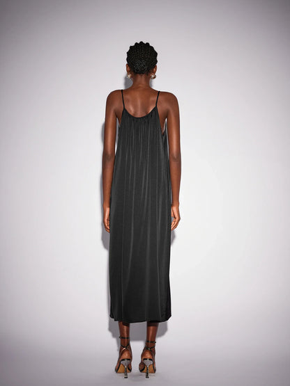 Black Inner Midi Dress with Mesh Outerwear