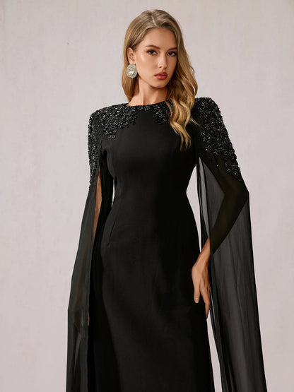 Black Mesh Shawl Maxi Dress