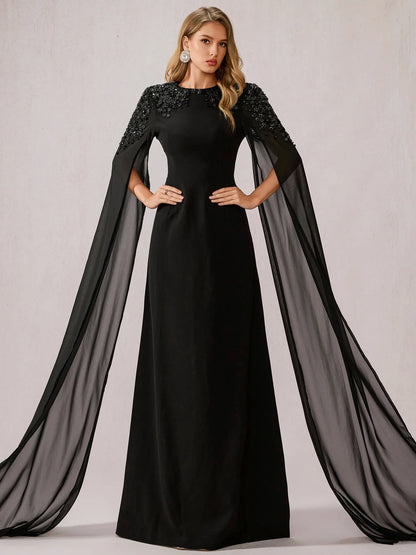 Black Mesh Shawl Maxi Dress