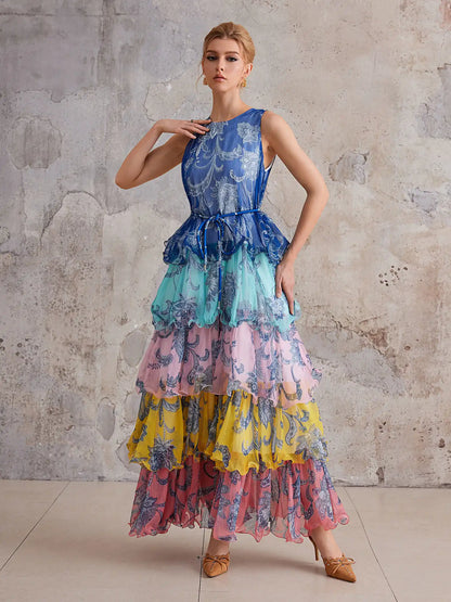 Bohemian Color-Block Tiered Maxi Dress