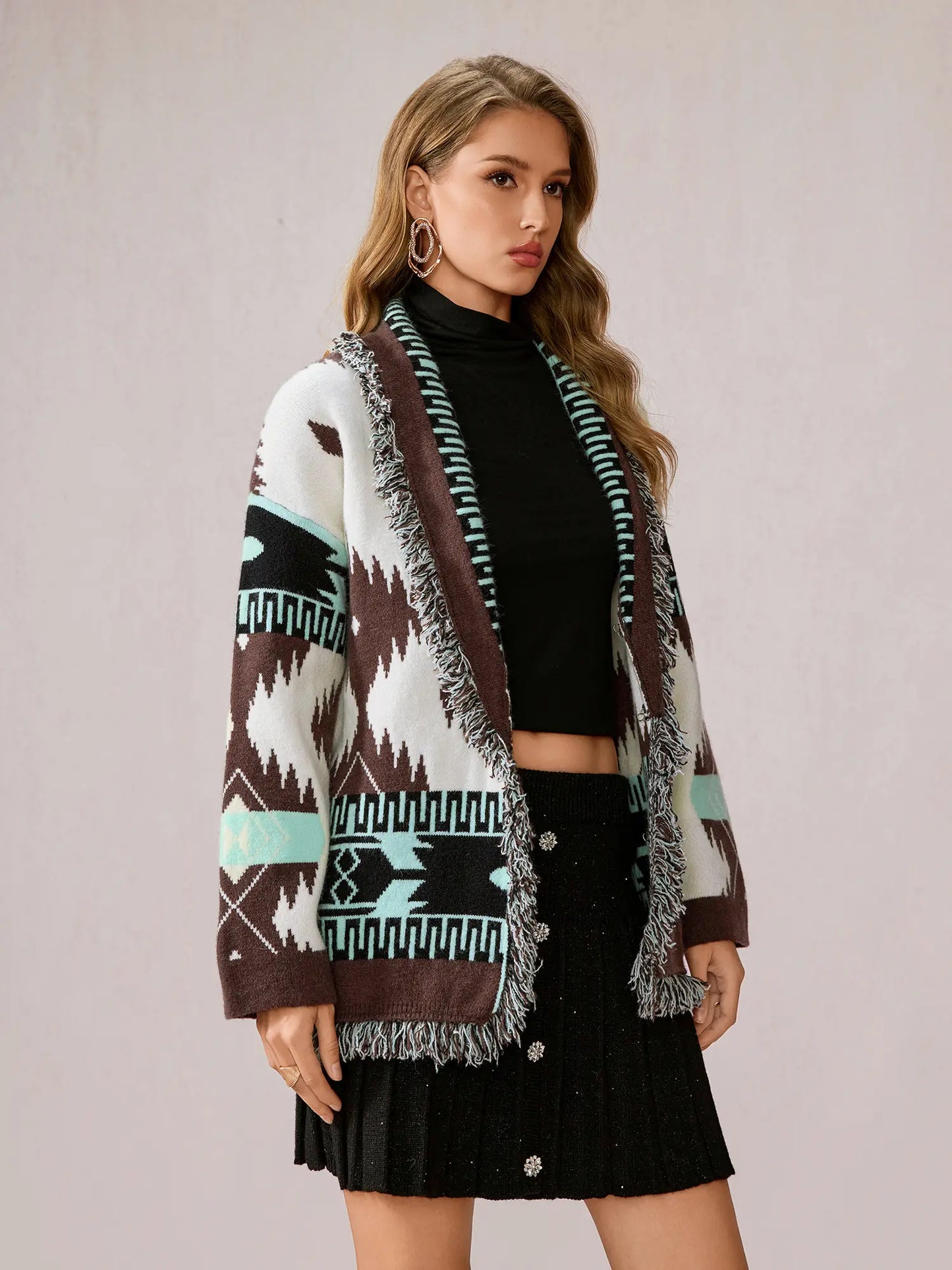 Boho Tassel Open Front Daily Knit Cardigan
