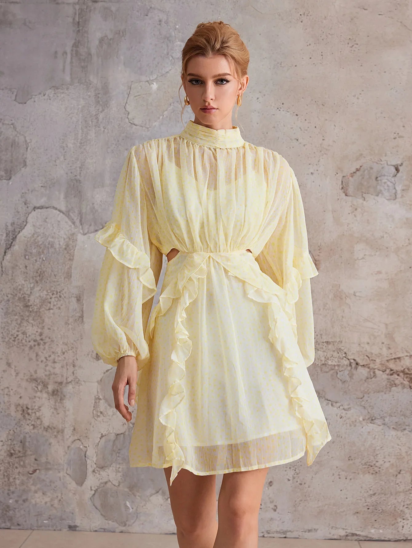 Court-Style Flutter-Trim Open-Midriff Mini Dress