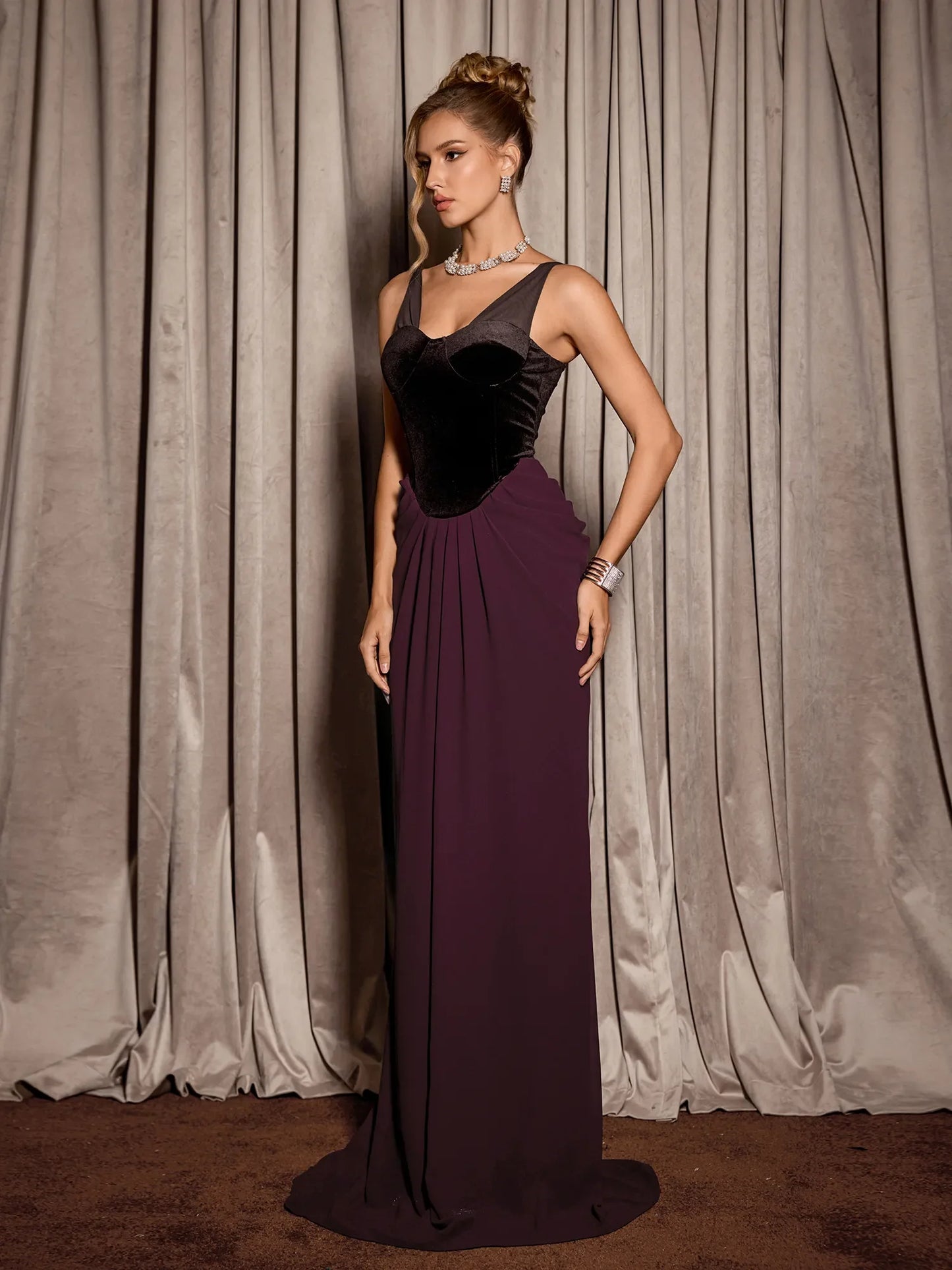 Dark Purple High Waist Elegant Maxi Dress