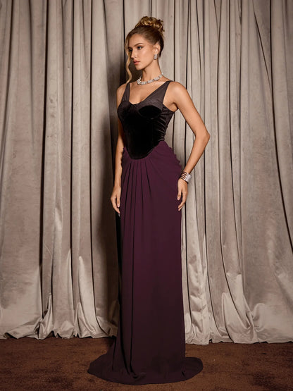 Dark Purple High Waist Elegant Maxi Dress