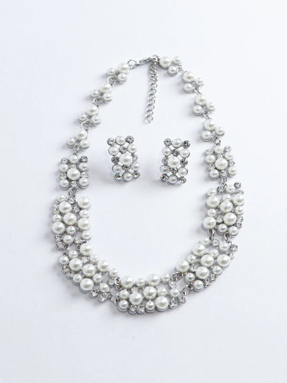 Elegant Rhinestone Necklace Earrings Set
