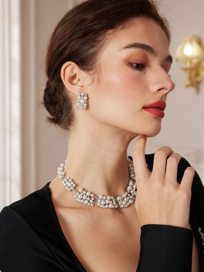 Elegant Rhinestone Necklace Earrings Set