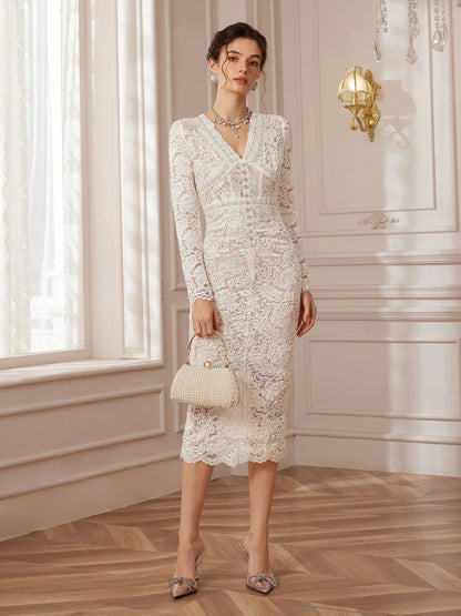 Embellished Lace Mermaid Midi Dress