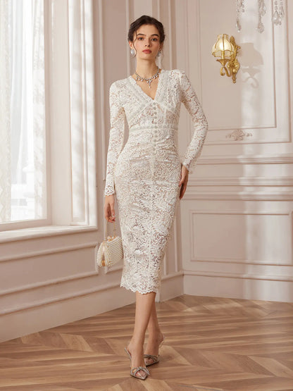 Embellished Lace Mermaid Midi Dress