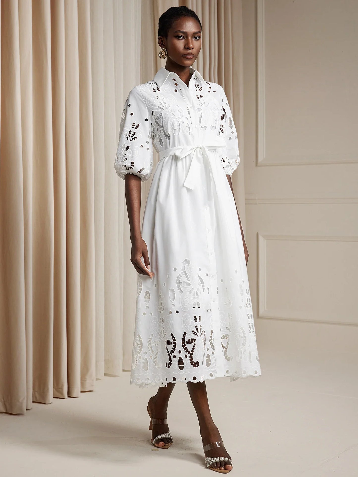 Floral Cut-Out Tie-Up Midi Dress