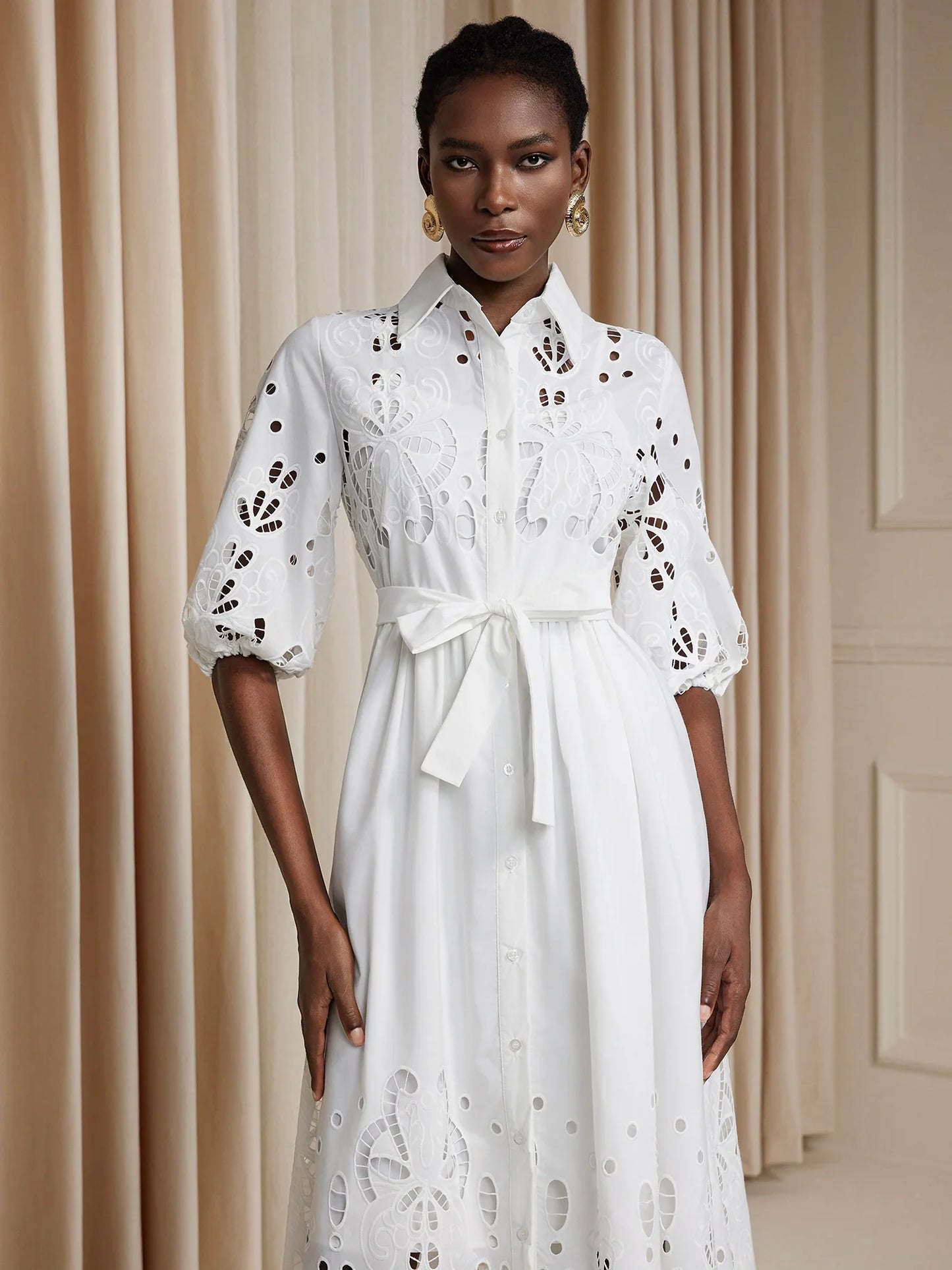 Floral Cut-Out Tie-Up Midi Dress