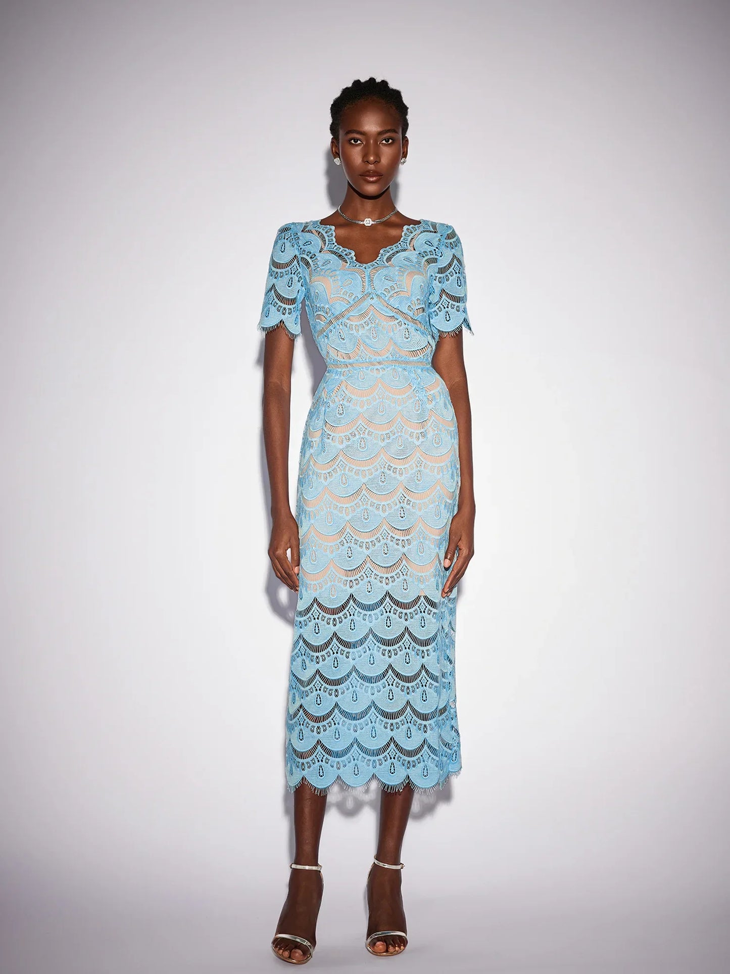 Floral Cutout Detail V-Neck Midi Dress