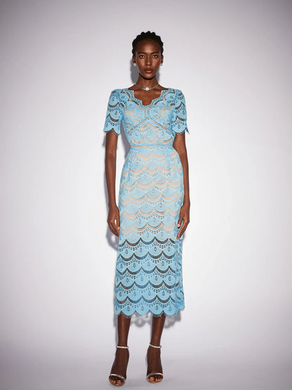 Floral Cutout Detail V-Neck Midi Dress