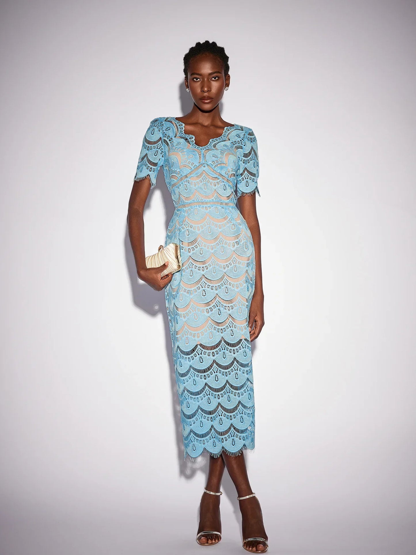 Floral Cutout Detail V-Neck Midi Dress