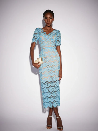Floral Cutout Detail V-Neck Midi Dress