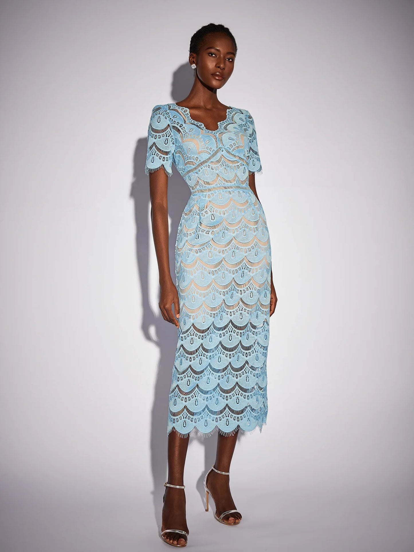 Floral Cutout Detail V-Neck Midi Dress