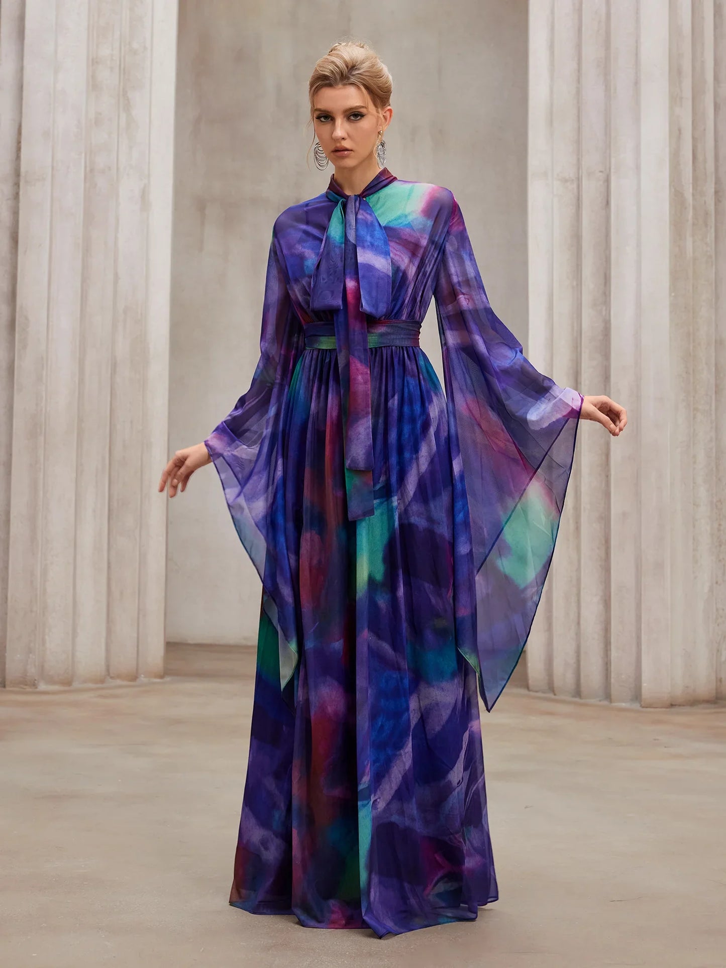 Fluid Flutter-Sleeve Resort Maxi Dress