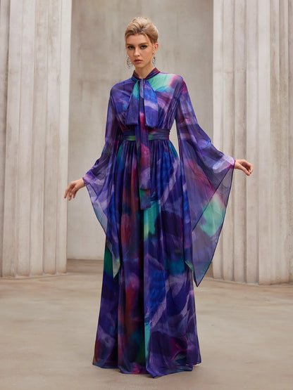 Fluid Flutter-Sleeve Resort Maxi Dress