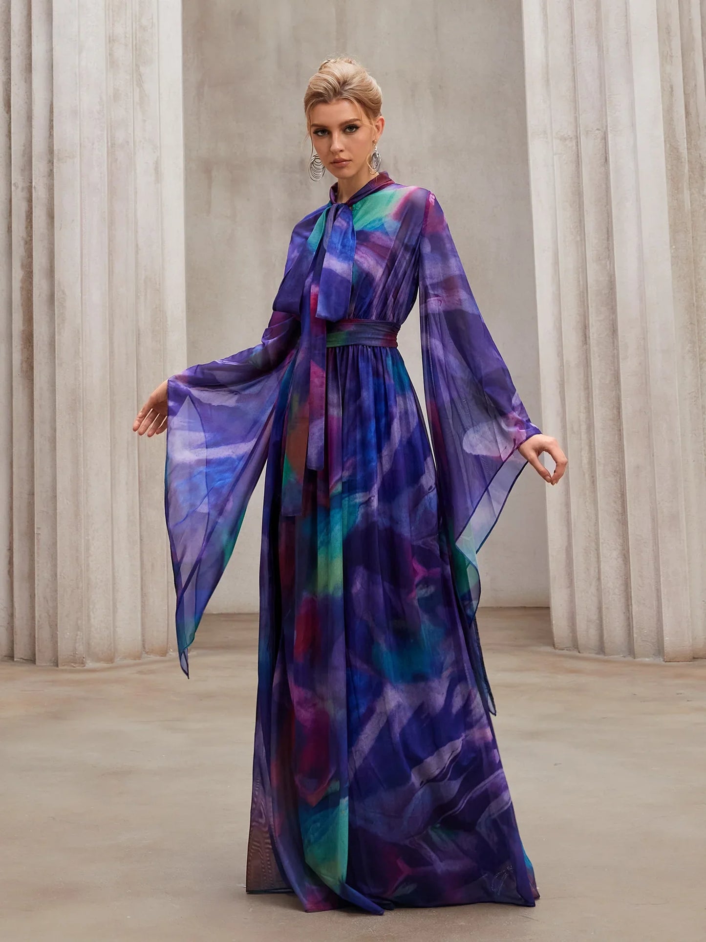 Fluid Flutter-Sleeve Resort Maxi Dress