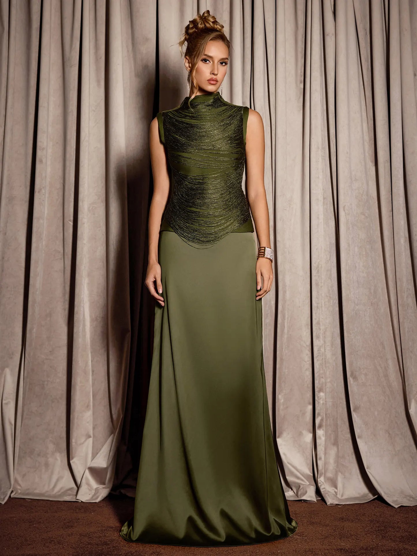 Green Vintage Tassel Evening Two Piece Set