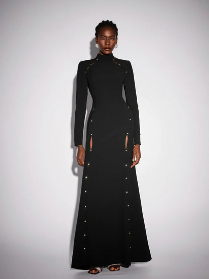 Black Long Sleeve Beaded Maxi Dress