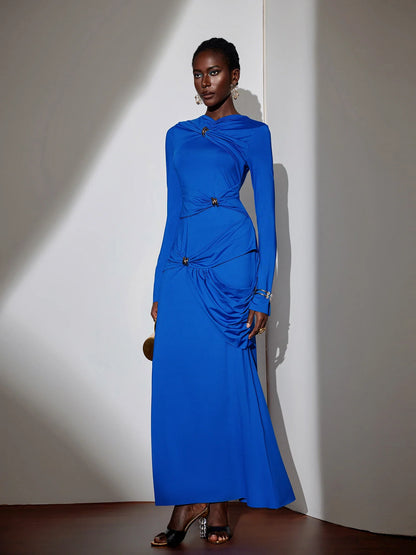 Metallic Ruched Tie Detail Bodycon Maxi Dress