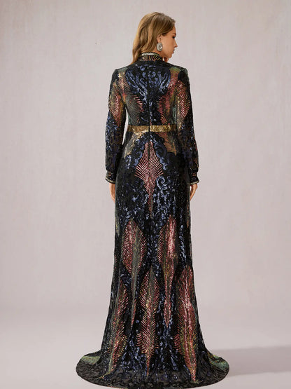 Multicolor Sequin Slit Evening Maxi Dress