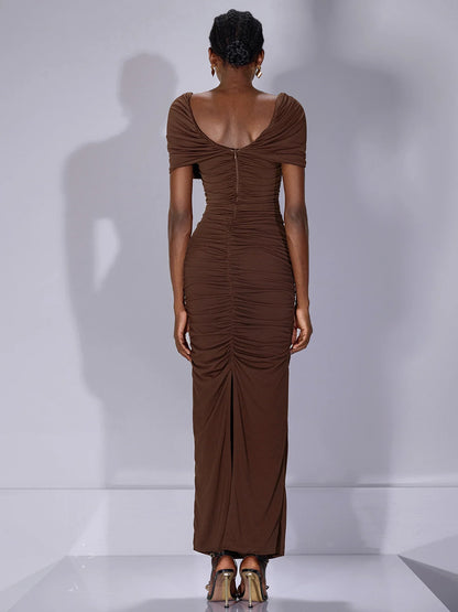 Off Shoulder Twist Front Cutout Maxi Dress