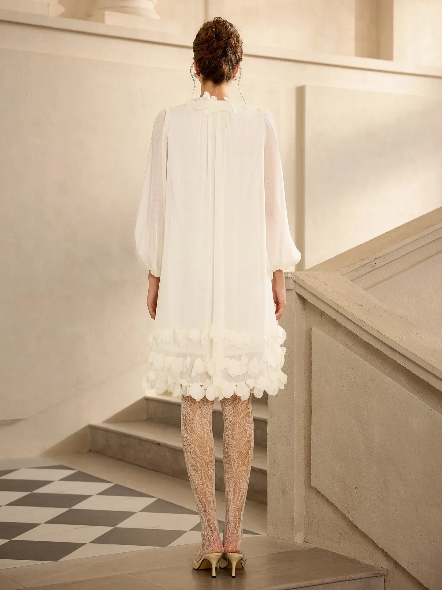Petal Trim Neckline and Hem Mini Dress
