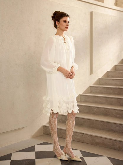 Petal Trim Neckline and Hem Mini Dress
