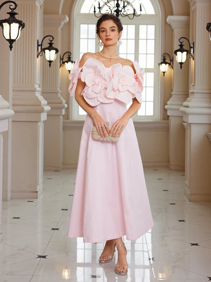 Pink Bloom Off-Shoulder Maxi Dress