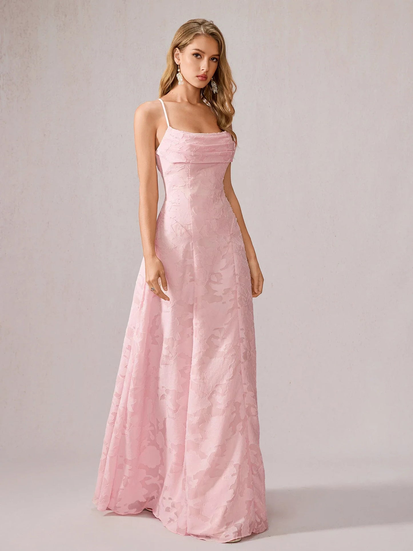 Pink Ruched Mesh Maxi Dress