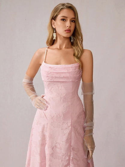 Pink Ruched Mesh Maxi Dress