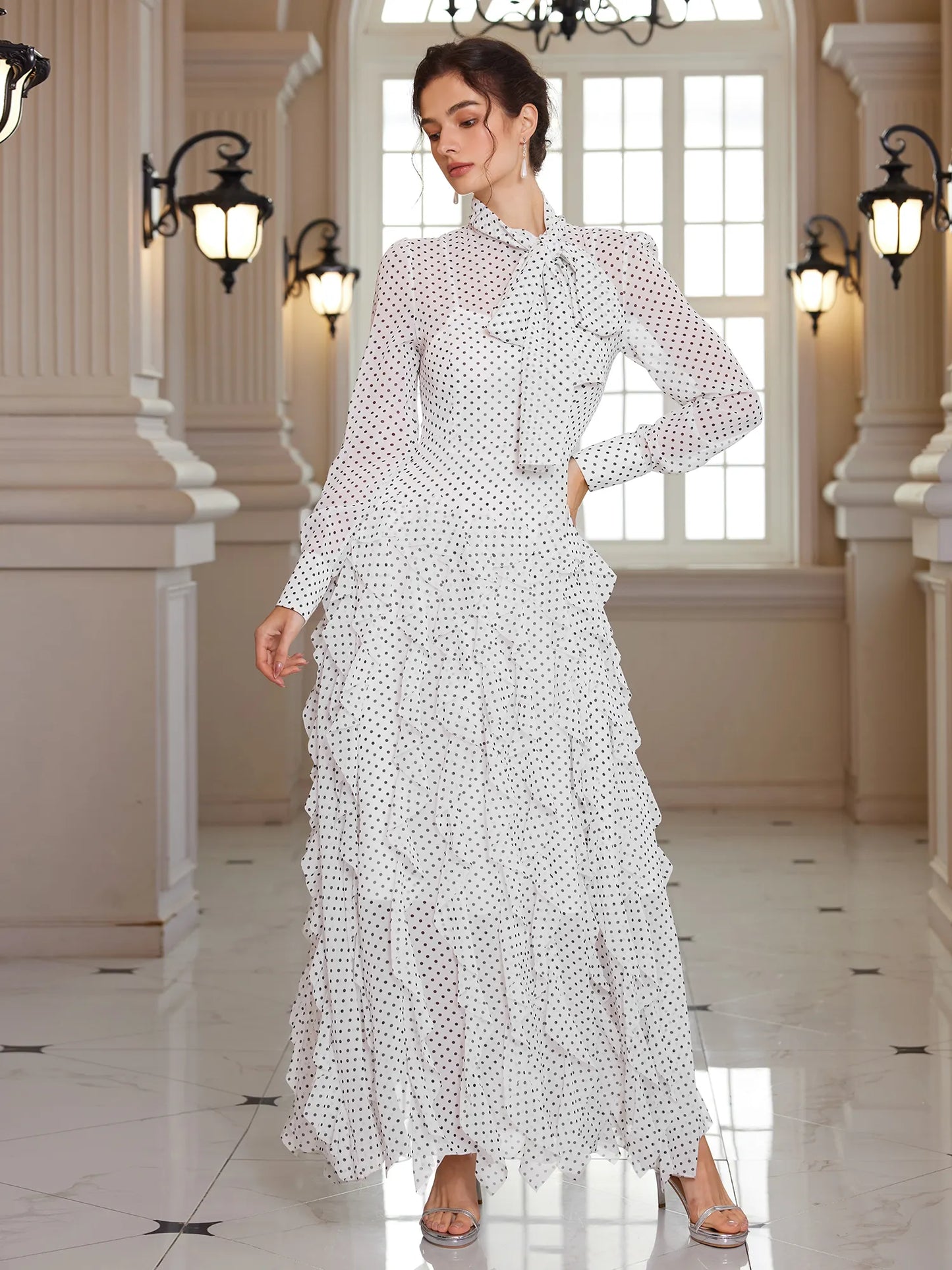 Polka Dot Mock-Neck Midi Dress