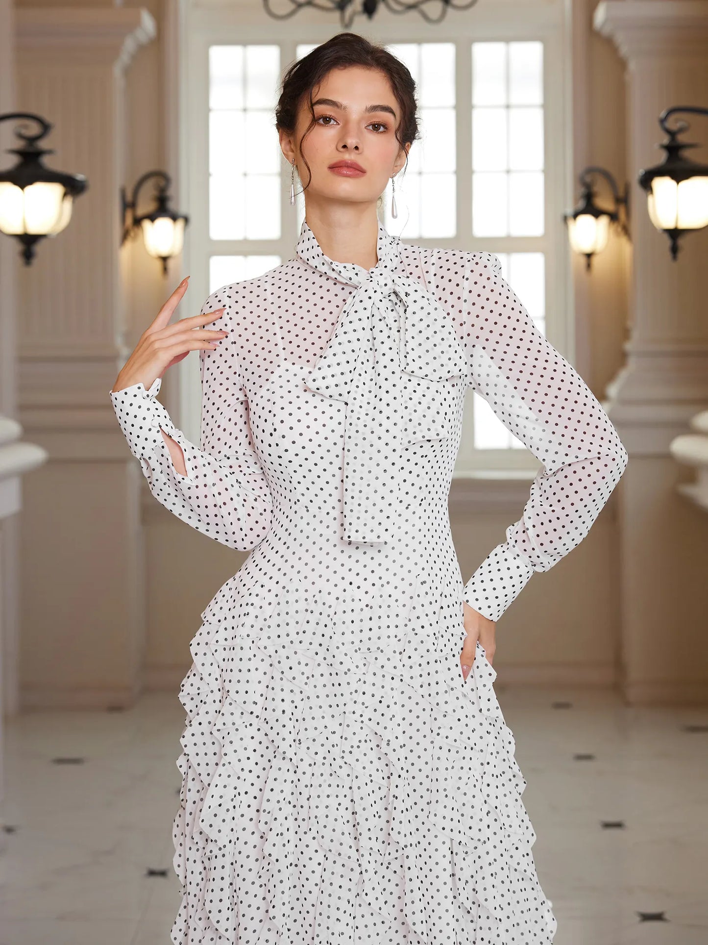 Polka Dot Mock-Neck Midi Dress