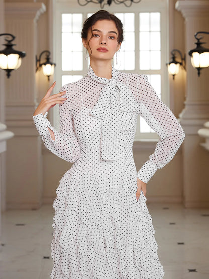 Polka Dot Mock-Neck Midi Dress