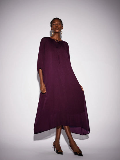 Purple Crew Neck Mesh Midi Dress