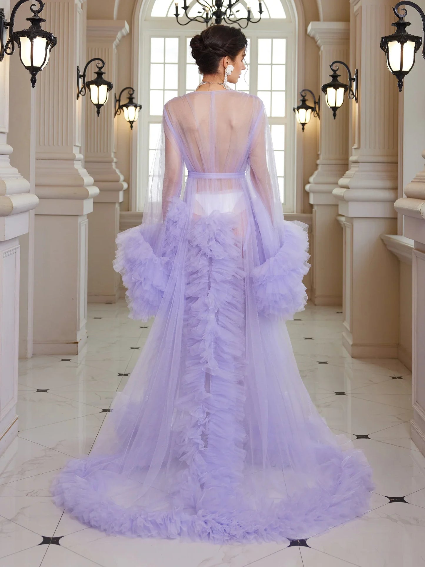 Purple Tulle Evening Maxi Dress
