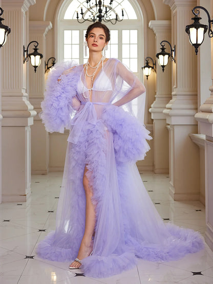 Purple Tulle Evening Maxi Dress