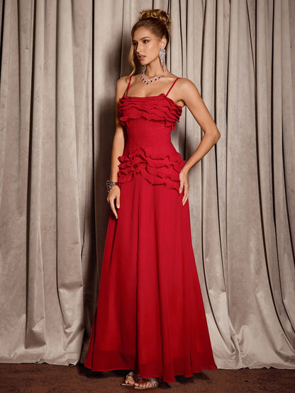 Red Spaghetti Strap Maxi Dress
