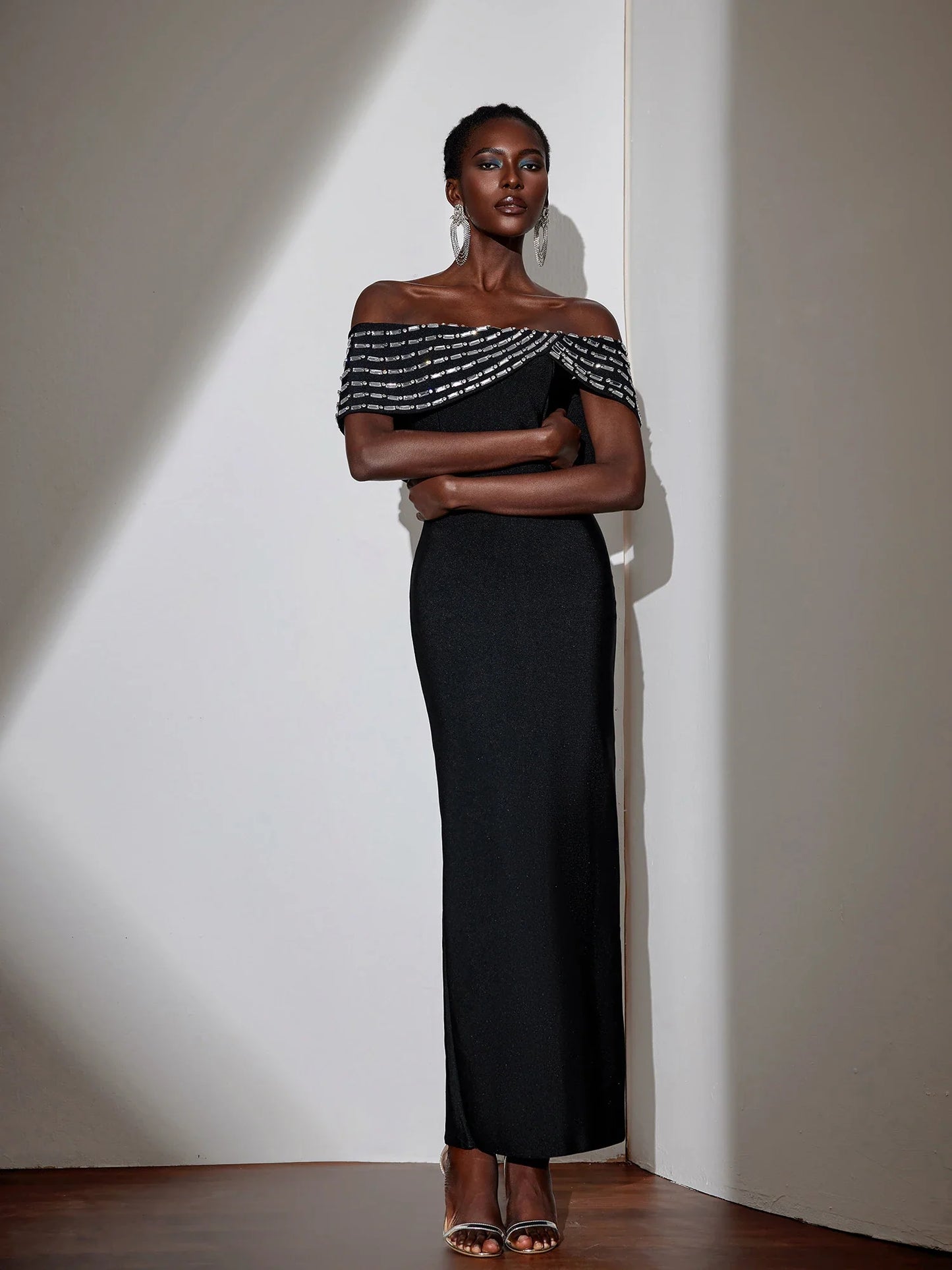 Rhinestone Strapless Bodycon Maxi Dress