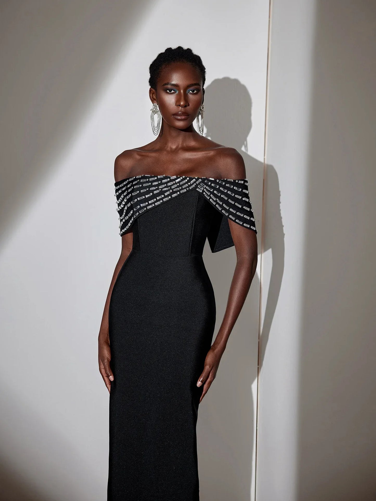 Rhinestone Strapless Bodycon Maxi Dress
