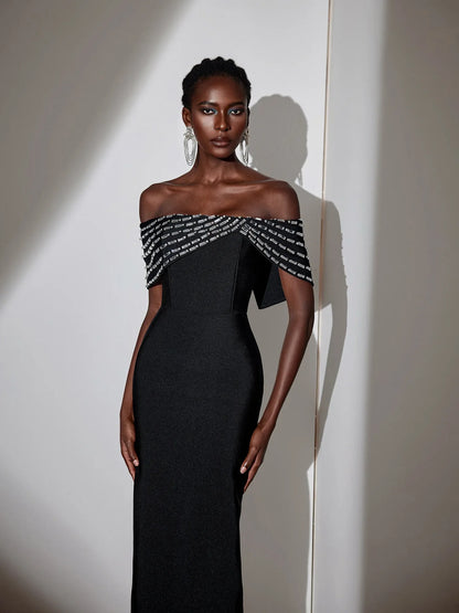 Rhinestone Strapless Bodycon Maxi Dress