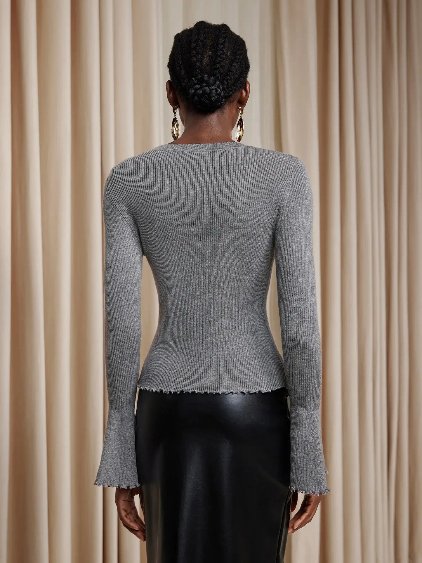 Ruched Front Ruffle Trim Top