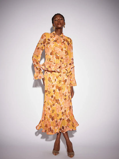 Ruffle Blouse and Waterfall Bloomfield Skirt Set
