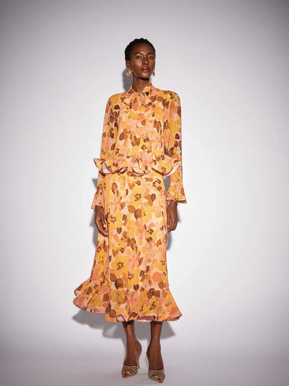 Ruffle Blouse and Waterfall Bloomfield Skirt Set